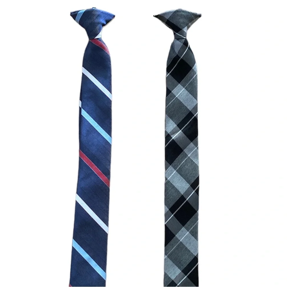 Set of 2 Boys Clip On Ties for Formal Events—Striped & Plaid New Without Tags